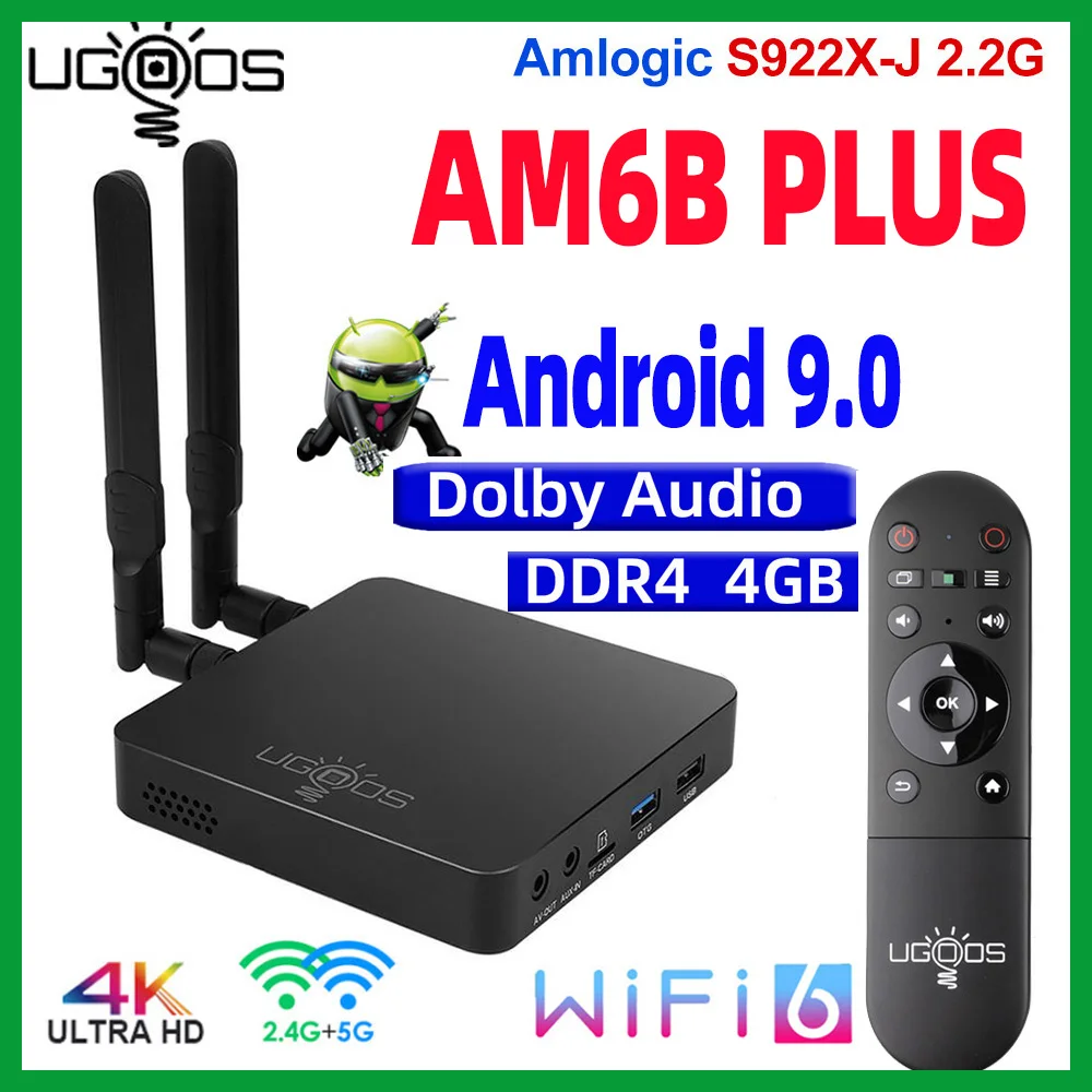 UGOOS AM6 Plus Android 9.0 TV BOX DDR4 4GB RAM 32GB ROM Amlogic S922X 4K Media Player 2.4/5G WiFi 1000M AM6B Plus TVBox Wifi6