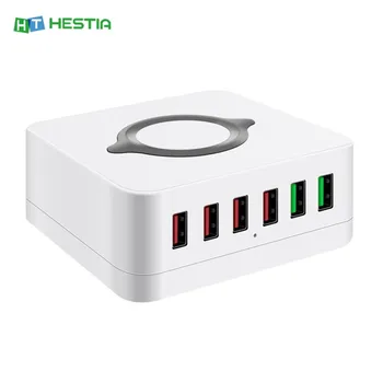 

QC3.0 Fast Charging Wireless Charging 6 Port USB Adapter Desktop 50W White Smart Charger for Mobile Tablets USB-charger Devices
