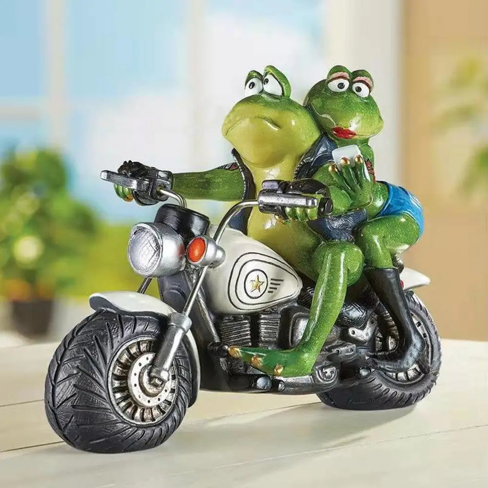 Biker Frog And His Old Lady Figurine Garden Resin Frog Ornament Living Room Table Sculpture Crafts Home Decoration