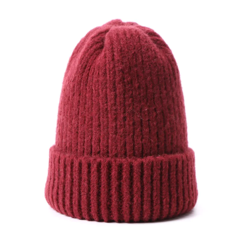 I Зимняя вязаная шерстяная шапка Skullies Beanies для женщин, одноцветная шапка из кроличьего меха, женская шапка бини, теплая женская Лыжная Шапка Gorro, шапки для девочек - Цвет: I