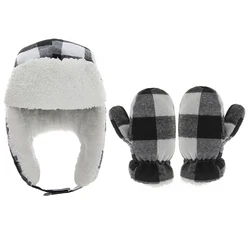 Kids Winter Hat Gloves Set Winter Warm Beanie Hat with Earflap Children Thick Hat Gloves Set Gift for Outdoor Sports