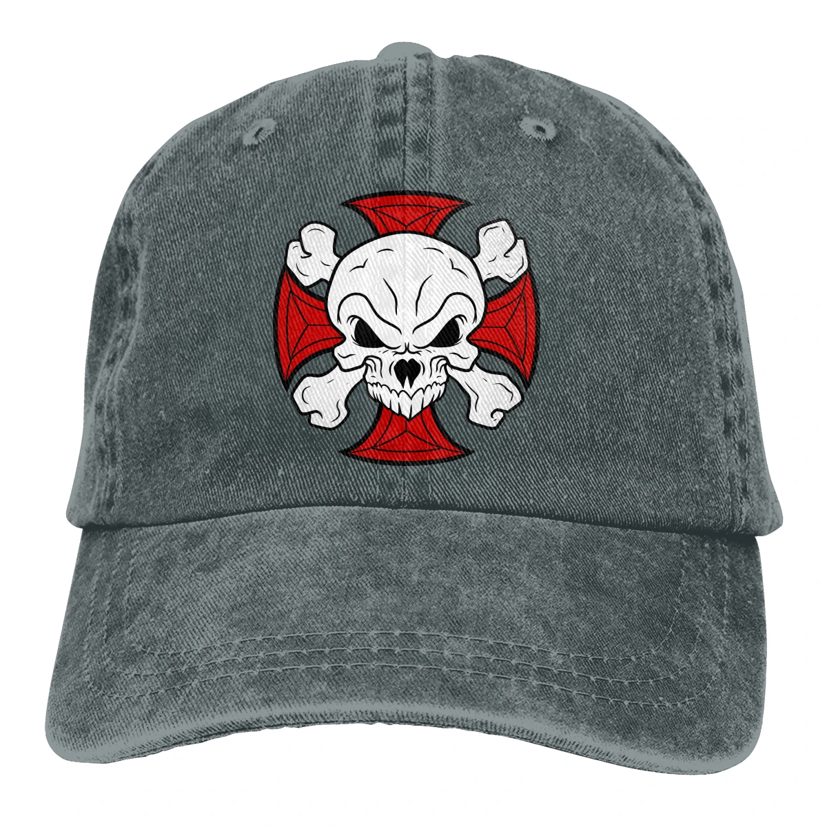 Мальтийский крест череп Casquette черный унисекс Мужские Женские деним Strapback бейсболка Регулируемая Гольф папа шляпа