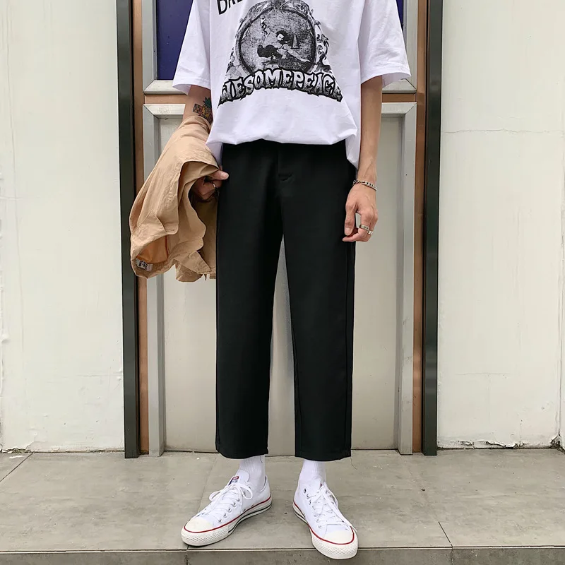 

Spring Clothing New Style Straight-Cut Capri Pants Men's Loose Pants Teenager Pendant Sense Loose-Fit Hong Kong Style Korean-sty