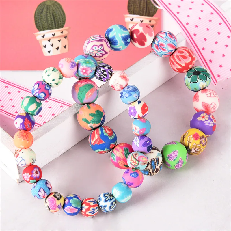 Candy colors Soft pottery Beads Bracelet for Girls Women Trendy DIY Fashion bracelet Strand ceramics beads Bracelets Bangles
