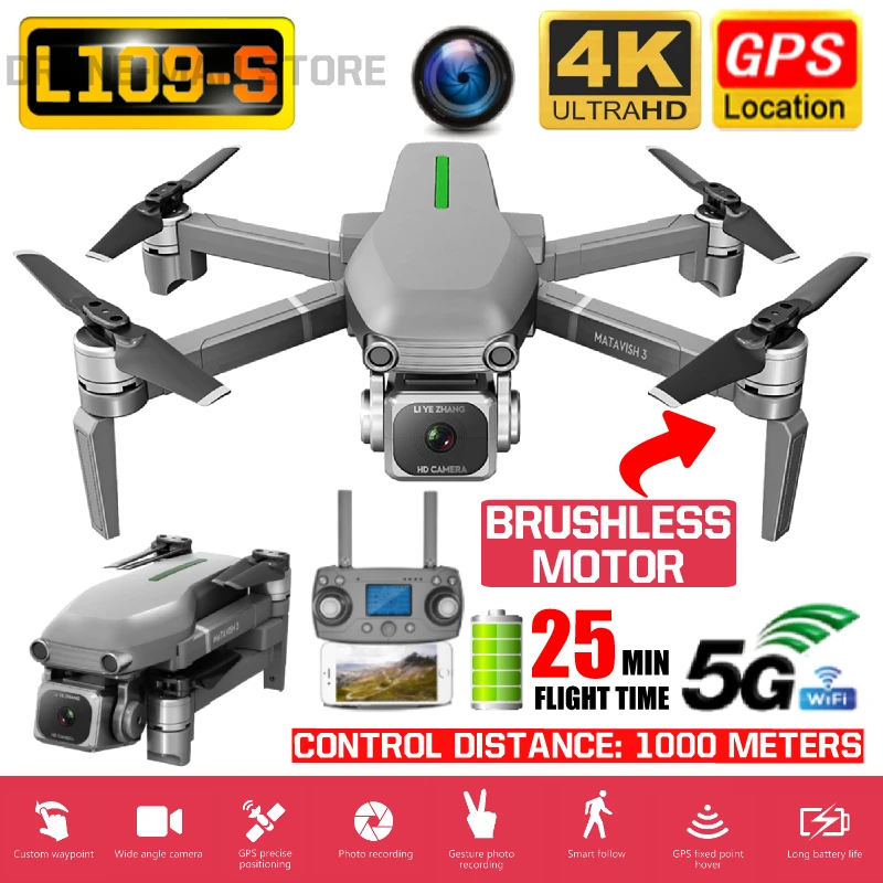 

RC Quadcopter L109-S Drone GPS 4K HD Camera 5G WIFI FPV Brushless Motor Foldable Selfie Drones Professional 1000m Long Distance