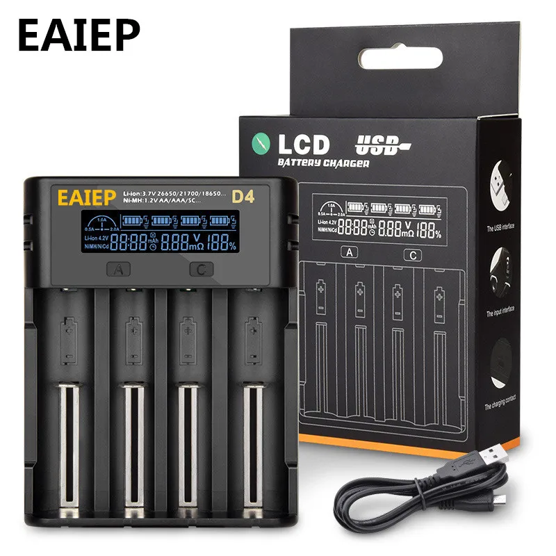 Новое умное зарядное устройство EAIEP 1 2 В 3 7 в 85 A/AAA 18650 18350 26650 10440 14500 16340 Li Ion