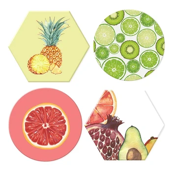 

4 Pcs Absorbent Coasters for Drinks with Cork Base Diatomite Non-Slip Heat Insulation Coaster - Fruit Pattern