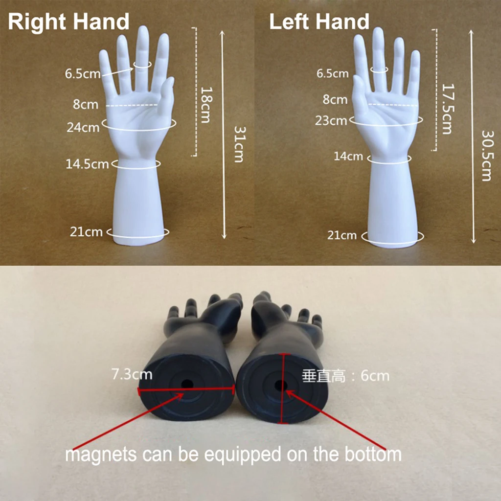 1 Pair of Male Man Mannequin Hand Jewelry Bracelet Gloves Rings Display Model Stand Tool  Black / Skin / White