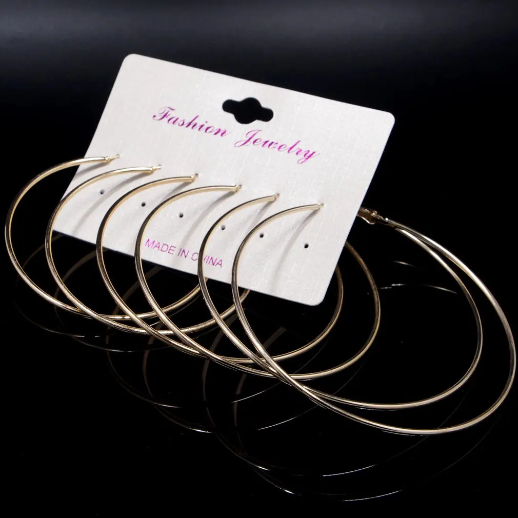 

3 pairs/1Set Larger Circle Earrings for Women Simple Trendy Ear Ring Fashionable Girls Wedding Traveling Outdoor Valentine Gift