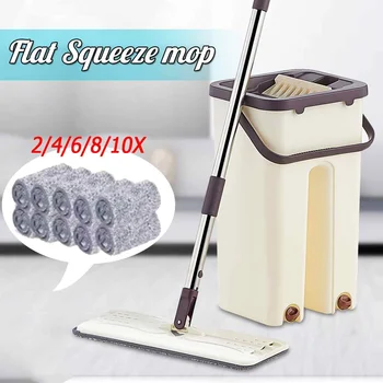 

Flat Squeeze Lazy Mops Hand Free Wringing Mop Cloth with Bucket Wet Cleaning System Dry Clean Mop Microfiber Self Floor Bucket