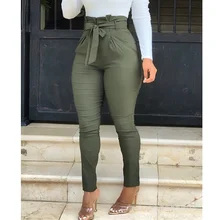 

Casual Trousers Women autumn 2021 new Trim Lace Up Pencil Pants High Waist Sexy Solid Color Skinny Booty Lifting Pants