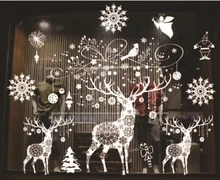 

Reusable Merry Christmas Stickers Santa Claus Deer Xmas Tree Snowflake Shop Business Stickers 2021 New Year Wall Window Decor