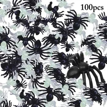 

100PCS Halloween Spider Luminous Realistic Plastic Black Spider Scary Spider Trick Toy