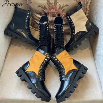 

Prowow Genuine Leather Women Boots Thick Bottom Waterproof Boots Winter Ankle Boots Quality Luxury Women Boots Zapatos Mujer