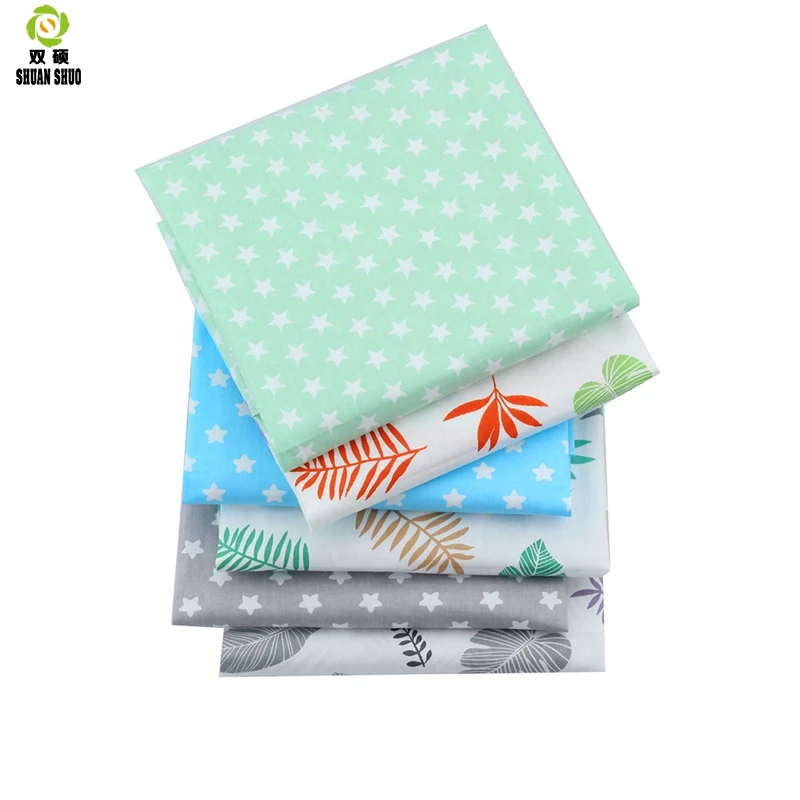Shuanshuo 6pcs/lot Leaves Printed Twill Cotton Fabric,Patchwork Cloth For DIY Quilting Sewing Baby&Children Sheets Dress