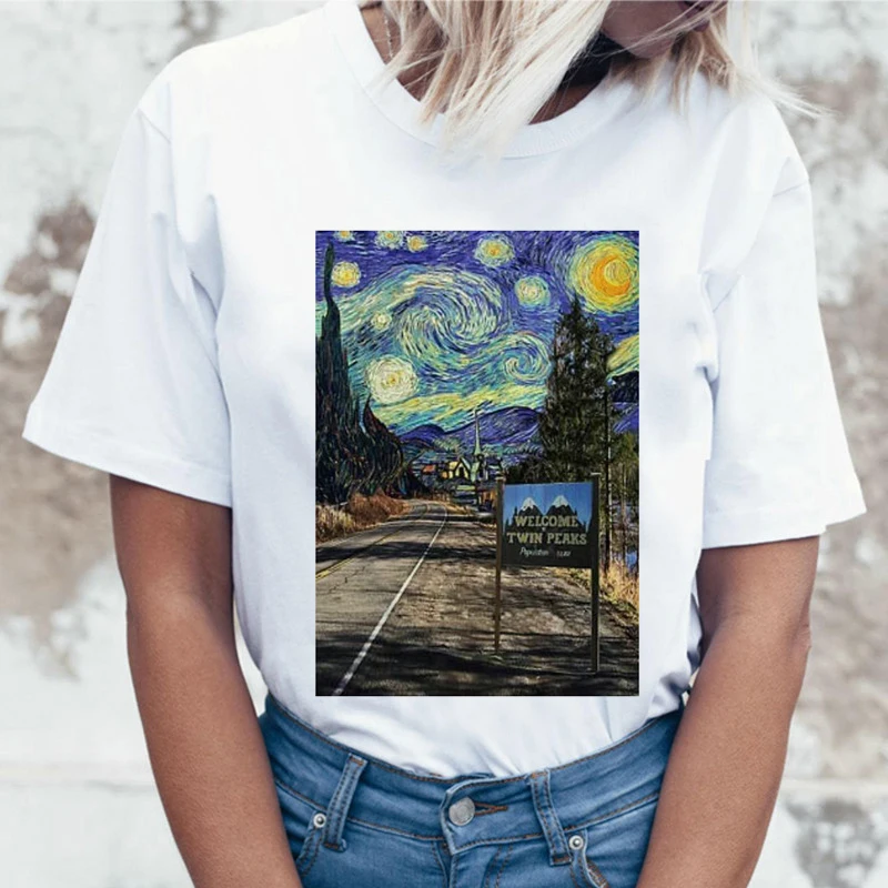 Женская футболка с рисунком Twin Peaks белая из мультфильма Харадзюку Ullzang кто убивал
