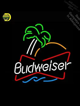 

Budweise with palm tree Neon Light Sign GLASS Tube Handcraft Beer Pub Sign Outdoor Wall Light Bar Neon Light Sign Cinema Sign