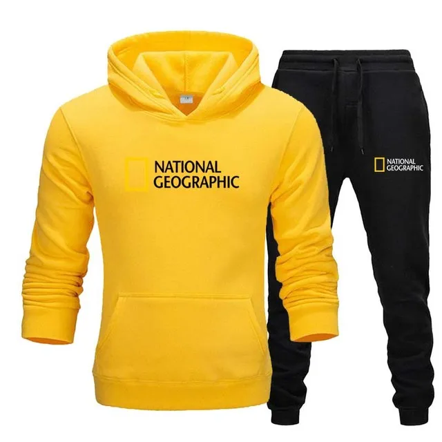 mens matching sets National Geographic-Men's Sweatshirt And Pants Suit, Casual Sportswear, Hoodie, New Autumn And Winter Collection, 2 Piece Set mens sweat suits sets