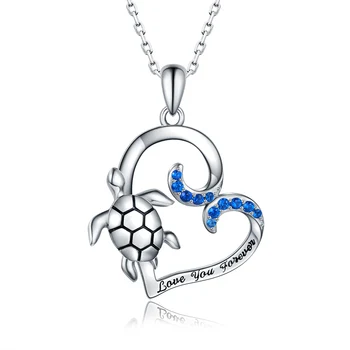 

Strollgirl Fashion 100% 925 Sterling silver Cute turtle pendant chain animal with Blue CZ necklace for Women 2019 Jewelry Gifts