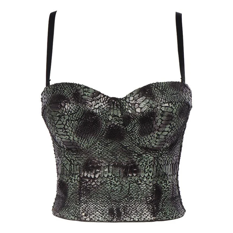 

Snakeskin PU Leather Waistcoat Woman Camis Bra Top Spaghetti Straps Sexy Tank Tops Female Sleeveless Backless Vest