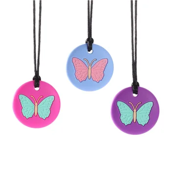 

Butterfly Chew Necklace Baby Silicone Teether Kid Chew Pendant Sensory Toys for Autism BPA Free Food Grade Silicone