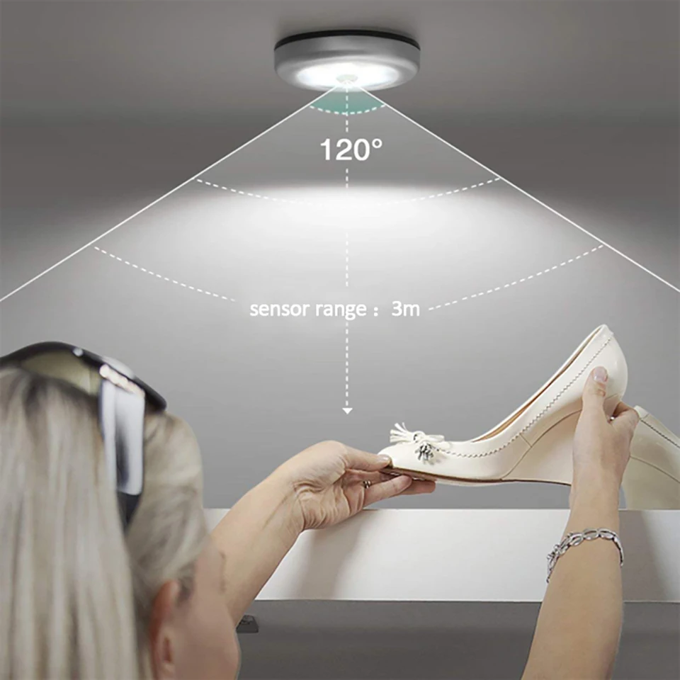 

Touch LED Under Cabinet Light 3LEDs Led Puck Lights Closet Cupboard Showcase Drawer Wardrobe Lamp Battery Operated Night Light