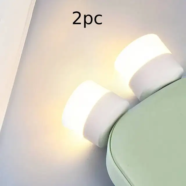 2pcs/1pc USB Plug Lamp Computer Mobile Power Charging Small Book Lamps LED Eye Protection Reading Light Small Round Night Lights 2pc warm light