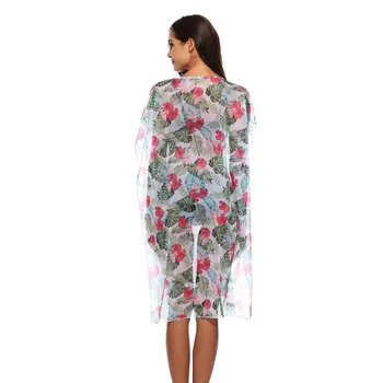 

New Print Floral Split Side Women's Blouse Beach Cover Up Perspective Blouse Summer Beach Loose Long Top Cover Up Loose Blusa