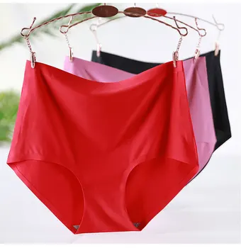 

European and American women's high waist sexy ice silk triangle women's underwear cotton crotch seamless breathable large size