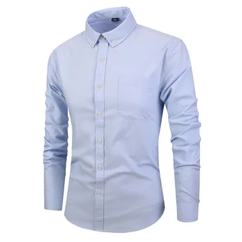 

Long-Sleeve Shirt Men Oxford dress shirt with Solid color Fold-down Collar Casual regular-fit tops button down shirt fashion