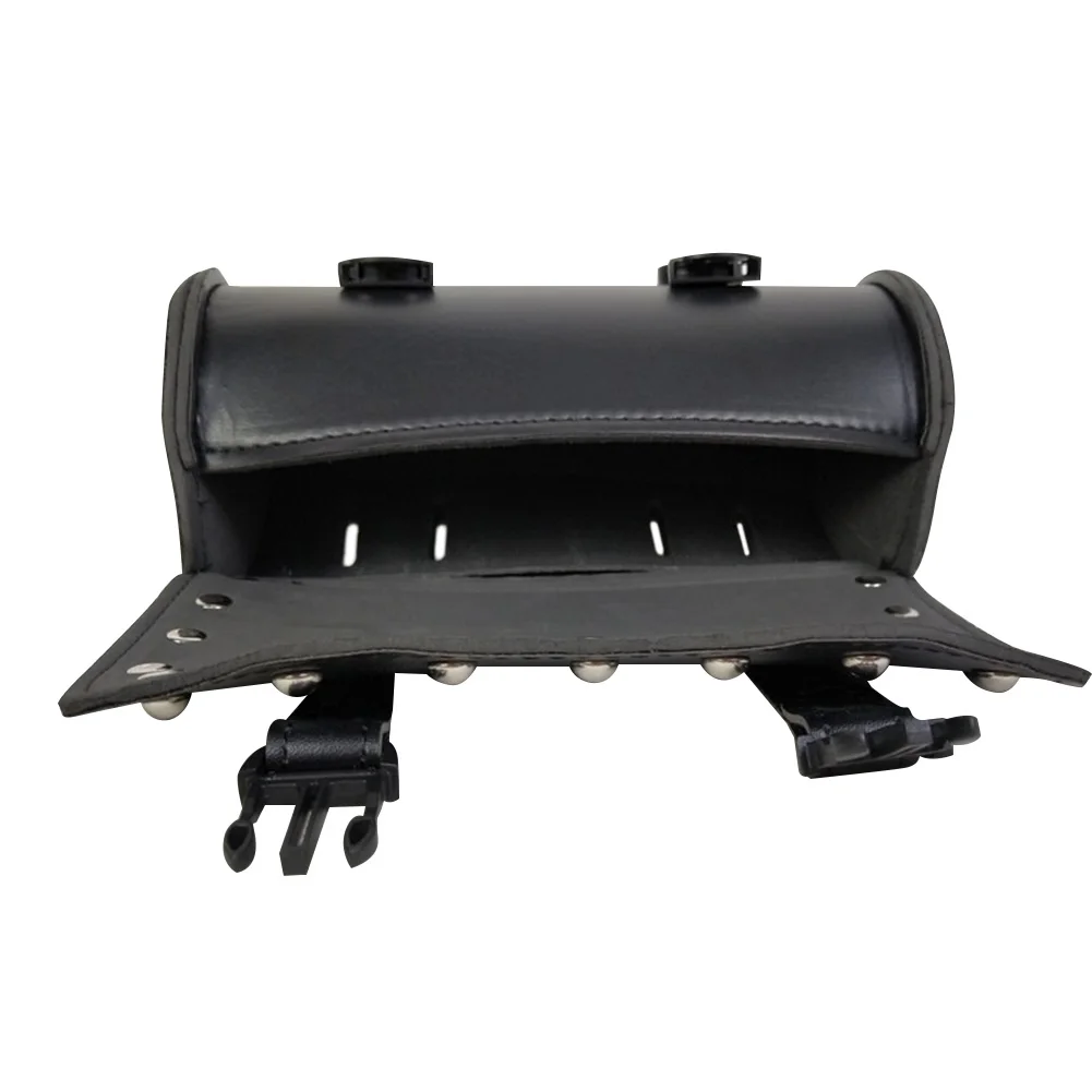 2021 New Motorcycle Fork Bag Leather Cruiser Tool Roll Barrel Bag Fork Barrel Shape Handlebar Black Saddlebags Storage