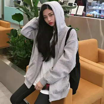 

2019 New Fashions Autumn Winter Women Hoodies Long Sleeve Warm Zippers Thin Sweatshirts Female Hooded Solid Jackets