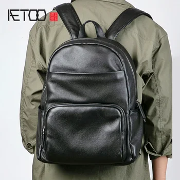 

AETOO Men's leather backpack, head leather business leisure computer bag, large-capacity men's fashion backpack