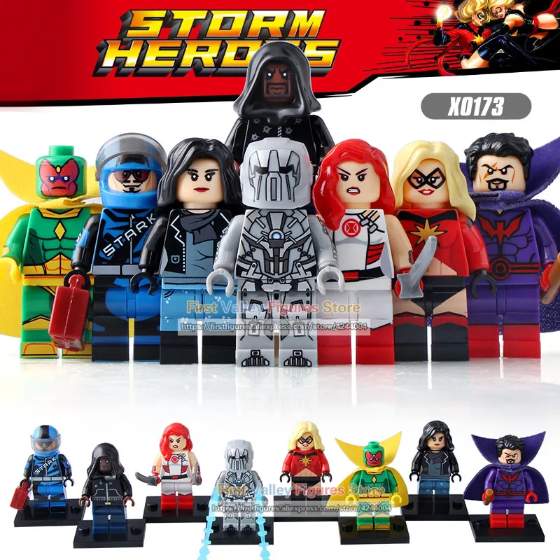 

DR.TONG Single Super Heroes Racing Iron Man Ms.Marvel Vision Whiplash Building Blocks Children Brick Toys X0173
