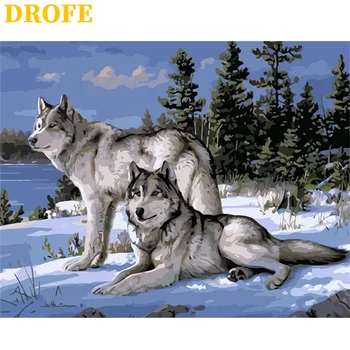 

DROFE DIY Frame Painting By Numbers modern mural acrylic pigment unique home decoration hand painted gift 40x50cm Snow Wolf