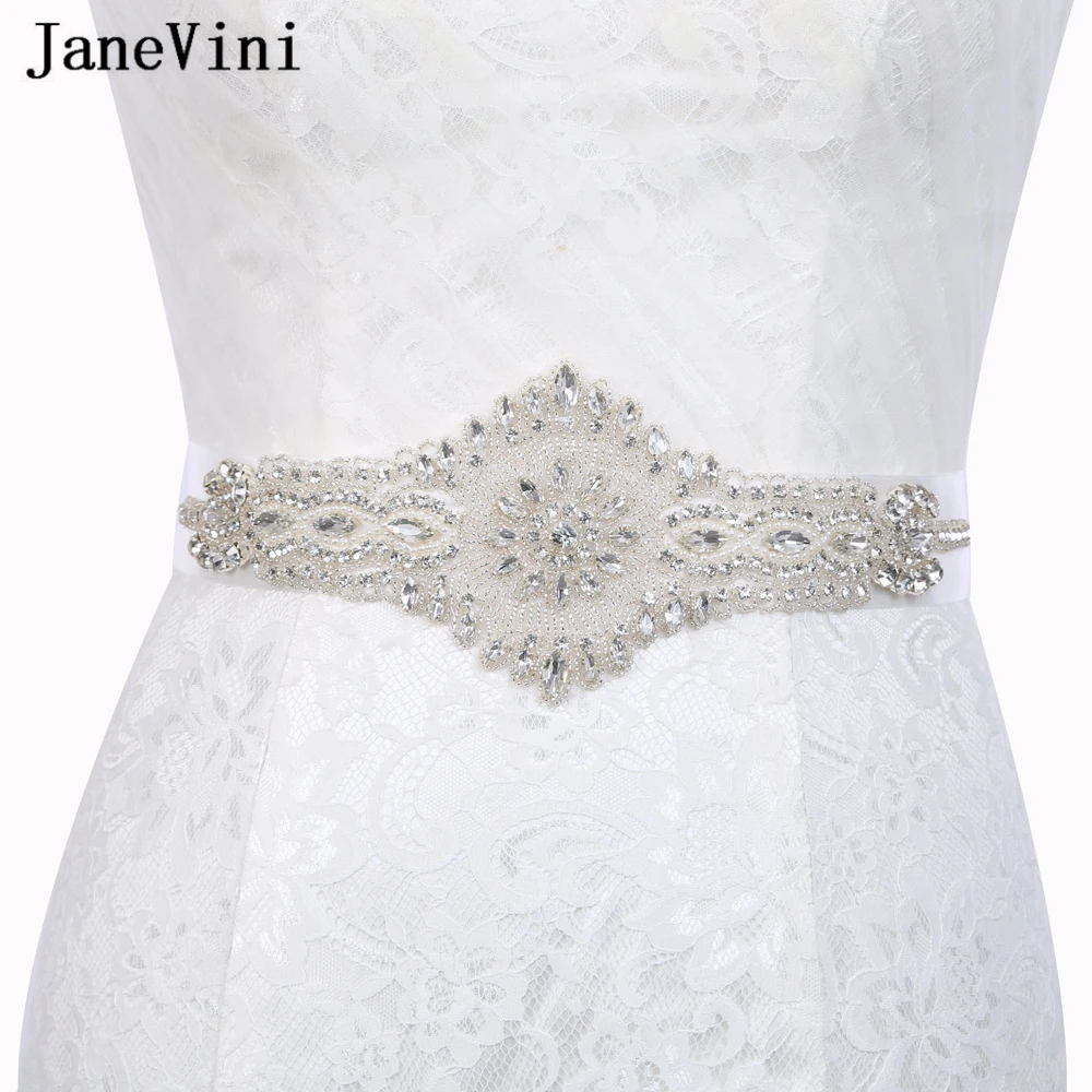 JaneVini 2019 Роскошные атласные свадебные ленты со стразами ручной работы свадебный
