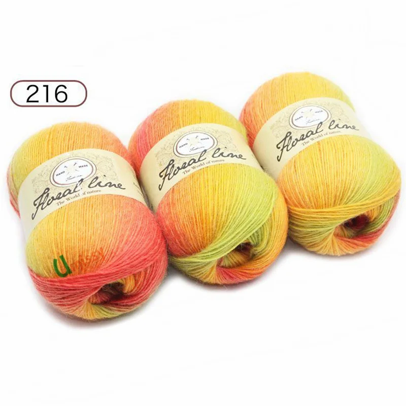 2pcs 16 2шт x100г пряжа для вязания крючком lanas кашемир пряжа для вязания радужной линии Меланжевая расчесанная швейная 20 цветов - Цвет: 2pcs 16