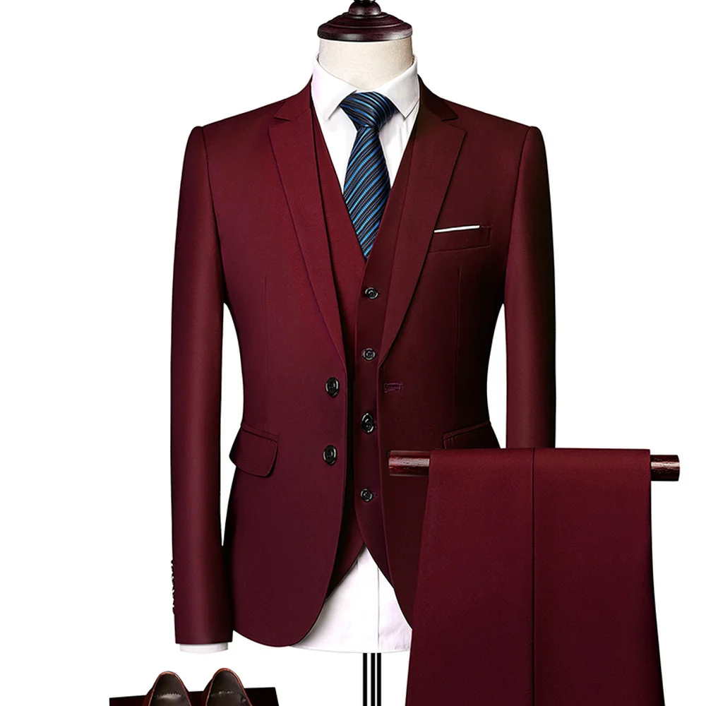 Pure Color Men Formal Suits Fashion Business Casual Banquet Male Suit Jacket +Vest + Pants Size 6XL 2/3 Piece Suits for Wedding Pure Color Men Formal Suits Fashion Business Casual Banquet Male Suit Jacket +Vest + Pants Size 6XL 2/3 Piece Suits for Wedding