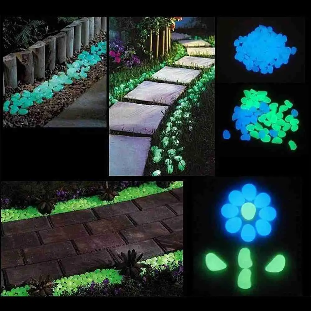 500pcs Glow in the Dark Garden Luminous Pebbles for Walkways Plants Aquarium Decor Glow Stones Garden Decoration