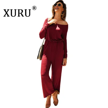 

XURU 2019 autumn and winter new solid color jumpsuit casual hot shoulder-shoulder jumpsuit
