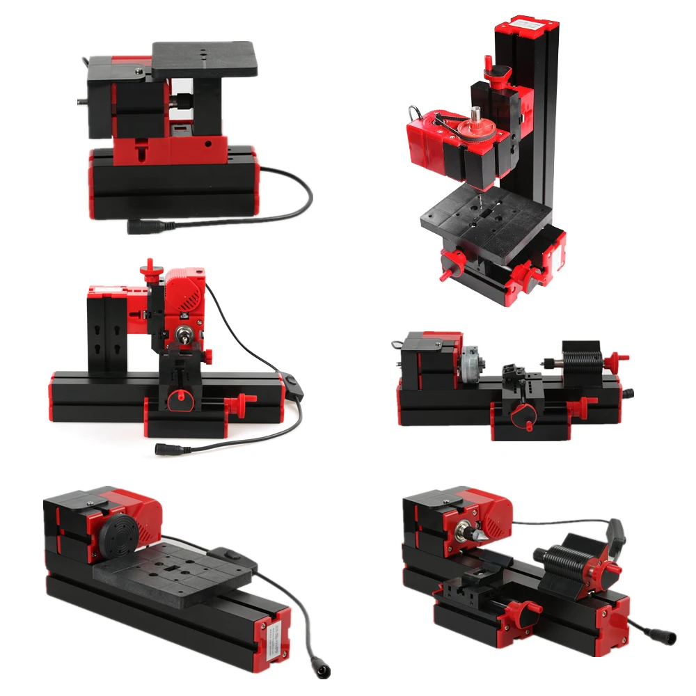 

Mini DIY 6 in 1 Lathe Machine Multi-functional Machine Tool Grinder Driller Plastic Lathe Drilling Sanding Metal Wood Lathe 12V