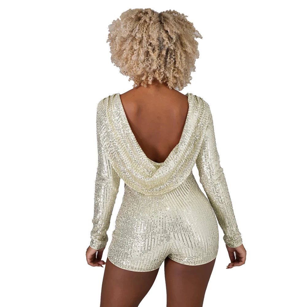 Sequin sequins полосатый комбинезон с открытой спиной сексуальный костюм для ночного клуба модная женская Уличная Повседневная офисная куртка