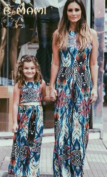 

Bohemia Printed Dress Backless Short Evening Party Dress Brand Family Look Fashion Matching Mother Daughter Clothes