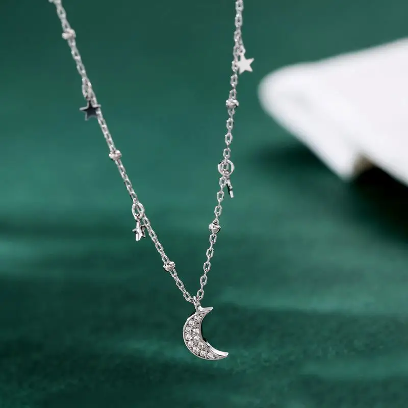 Flyleaf Star Moon Cubic Zirconia ожерелье s& Подвески Настоящее серебро 925 проба ожерелье для женщин модная цепочка, ювелирное изделие из драгоценных камней - Цвет камня: 925 sterling silver