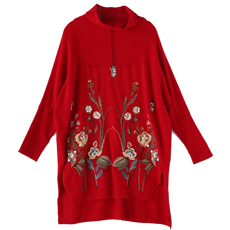 Осенняя водолазка, вязаный свитер, китайский стиль, вышивка, пуловер, свитер, элегантный, свободный, женский, один размер