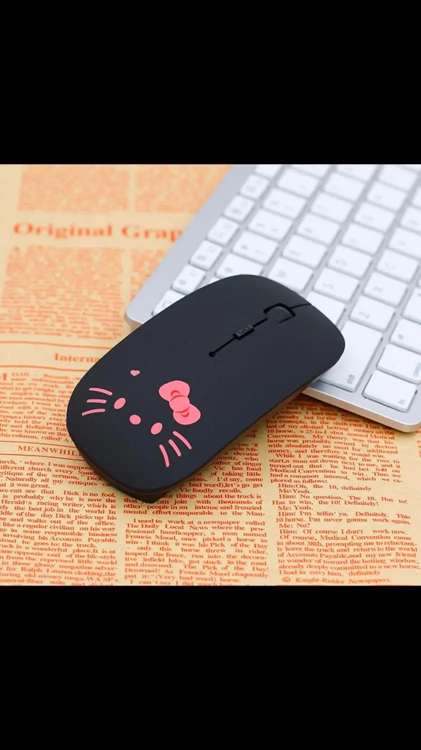 Ratón silencioso inalámbrico rosa de dibujos animados, ultrafino, 1600DPI, USB, óptico, delgado, para niña