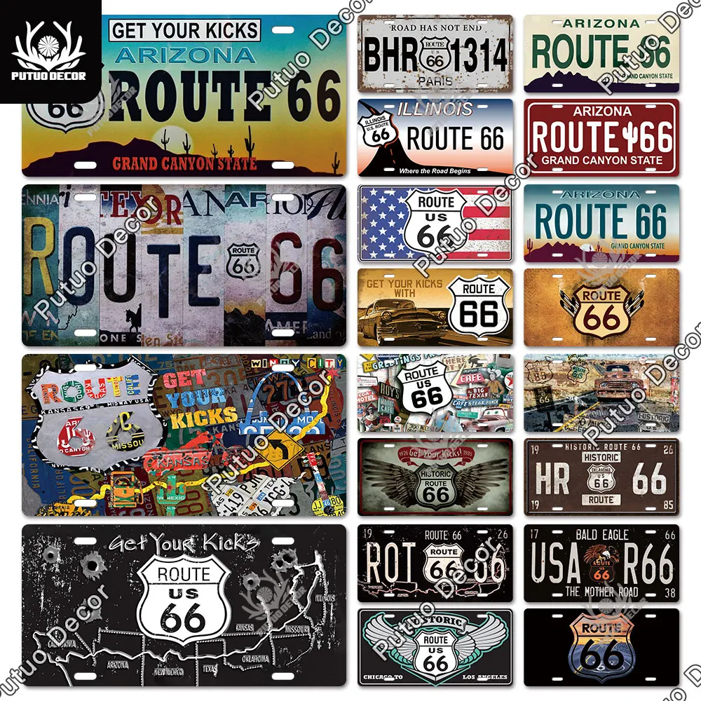 Putuo Декор Route 66 Лицензия Пластина автомобильный номер Оловянная табличка