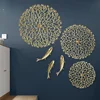 Brass Golden Fish Coral Lotus Leaf Wall Hanging 3D Metal Pendant Room Decor Copper Carp Wall Hanging Luxury Bedroom Decoration 3