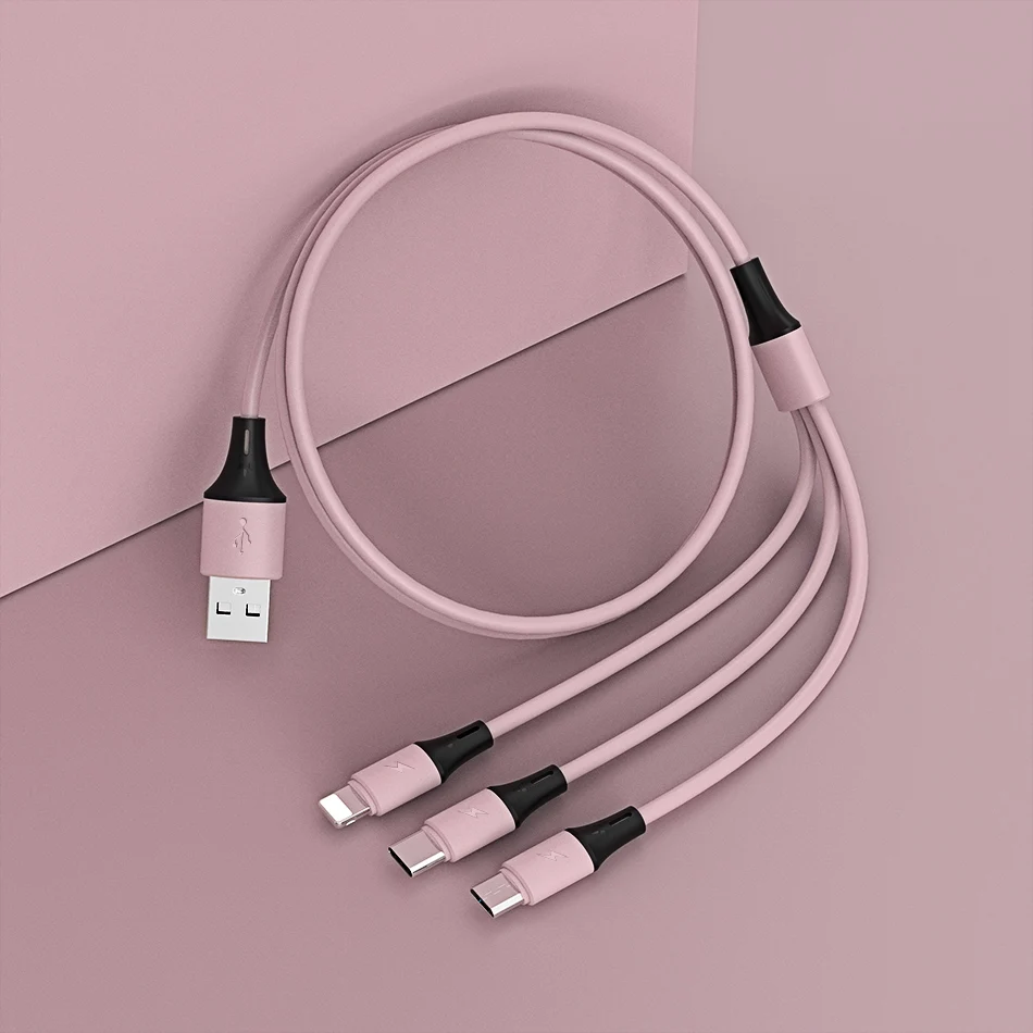 !ACCEZZ 3 in 1 USB Cable For iPhone 11 XS Pro Max 8 Plus Samsung S10 Xiaomi Redmi Note 5 USB C 8 Pin Android Charging Cable Cord (11)