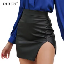 Новые весенне-осенние повседневные Элегантные женские юбки из искусственной кожи мини-посылка Юбки До Колена женские обтягивающие сексуальные юбки с высокой талией D35